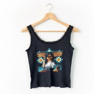 VINTAGE 90s 3D Emblem Harley Davidson Tank Top M Lace Trim Eagle Biker USA Made